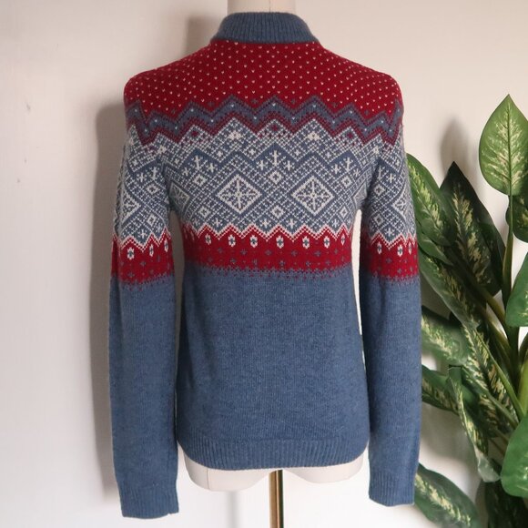 Vineyard Vines Fair Isle 1/4 Zip Sweater Blue Red Merino Wool Alpaca Long Sleeve - Picture 5 of 16